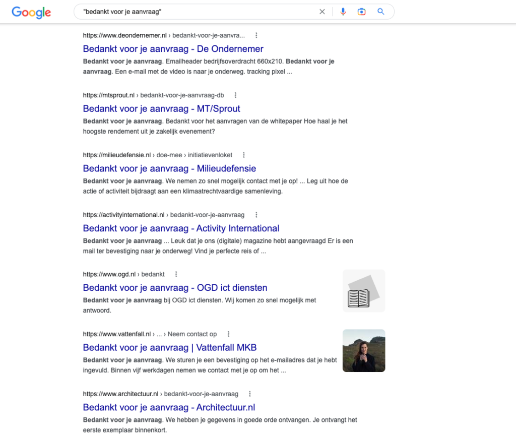 Google zoekresultaten voor bedankt voor je aanvraag